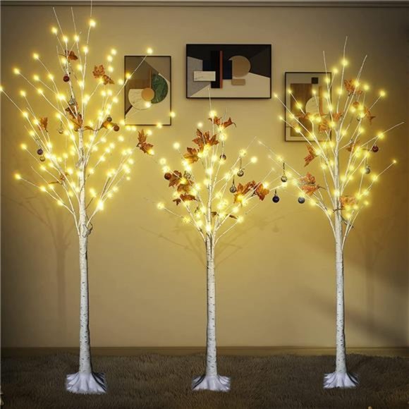 Lighted Birch Tree, 4 feet 5 feet & 6 Feet Sets of 3 w/ 200 Cherry Blossom Light - Picture 4 of 7